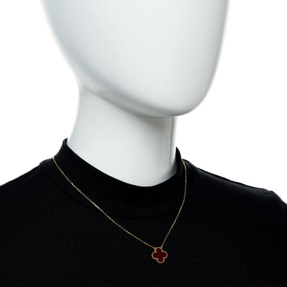 Van Cleef & Arpels 18K Yellow Gold Carnelian Vintage Alhambra Pendant Necklace 2 of 6