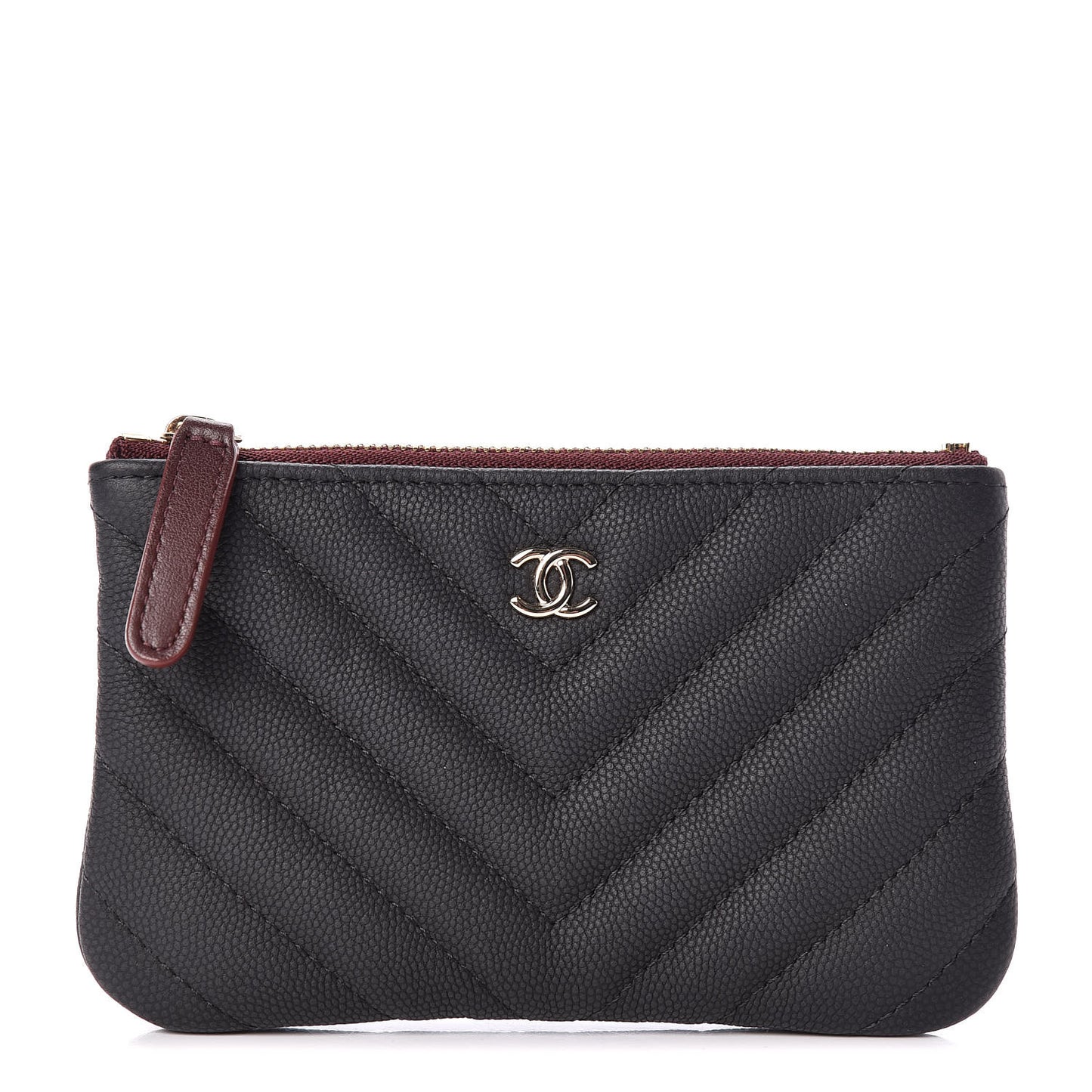 Caviar Chevron Quilted Small Cosmetic Case Black