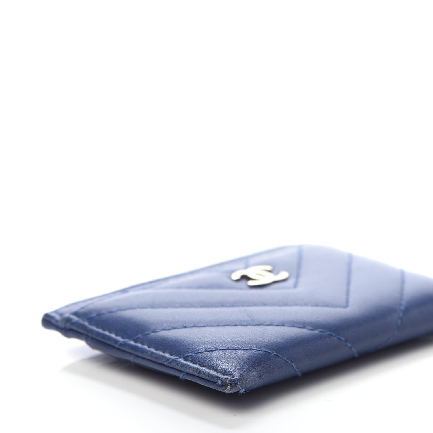 Chanel Lambskin Chevron Quilted Card Holder Blue 6 of 10
