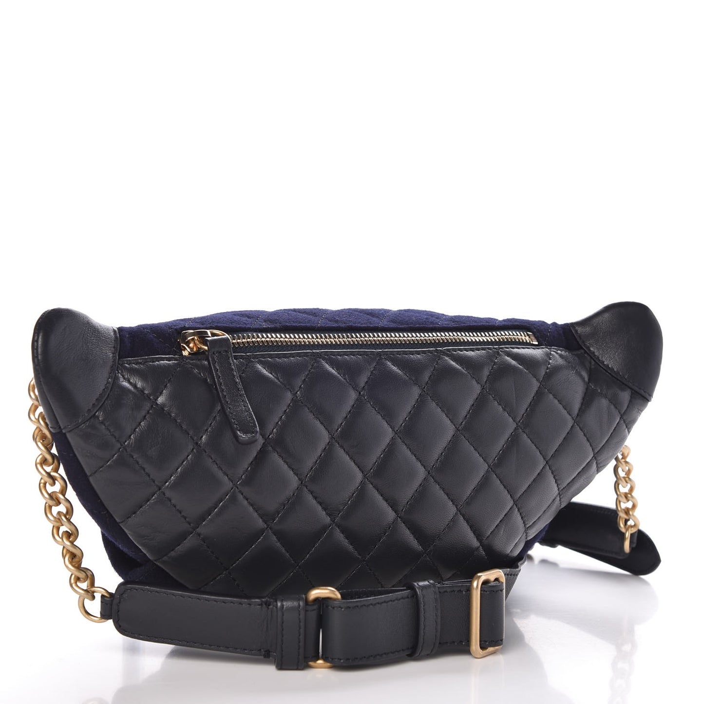 Wool Lambskin Quilted Paris Hamburg Charms Waist Bag Dark Navy
