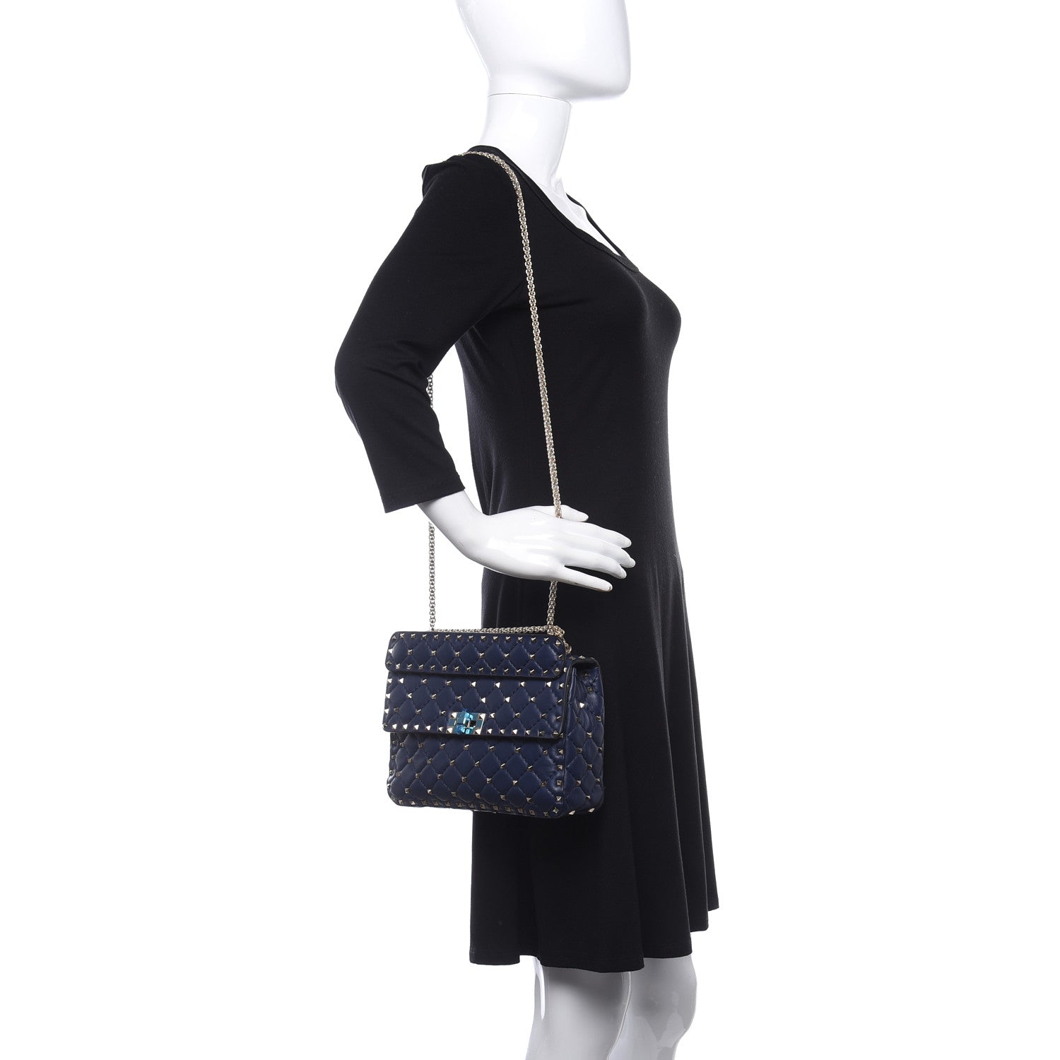 Valentino Garavani Nappa Medium Rockstud Spike Shoulder Bag Marine 2 of 8