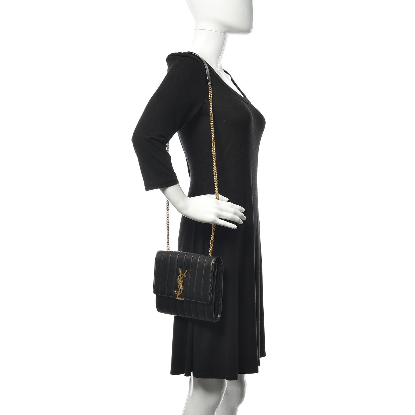Lambskin Matelasse Monogram Vicky Chain Wallet Black