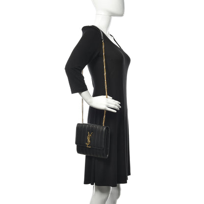 Saint Laurent Lambskin Matelasse Monogram Vicky Chain Wallet Black 2 of 9