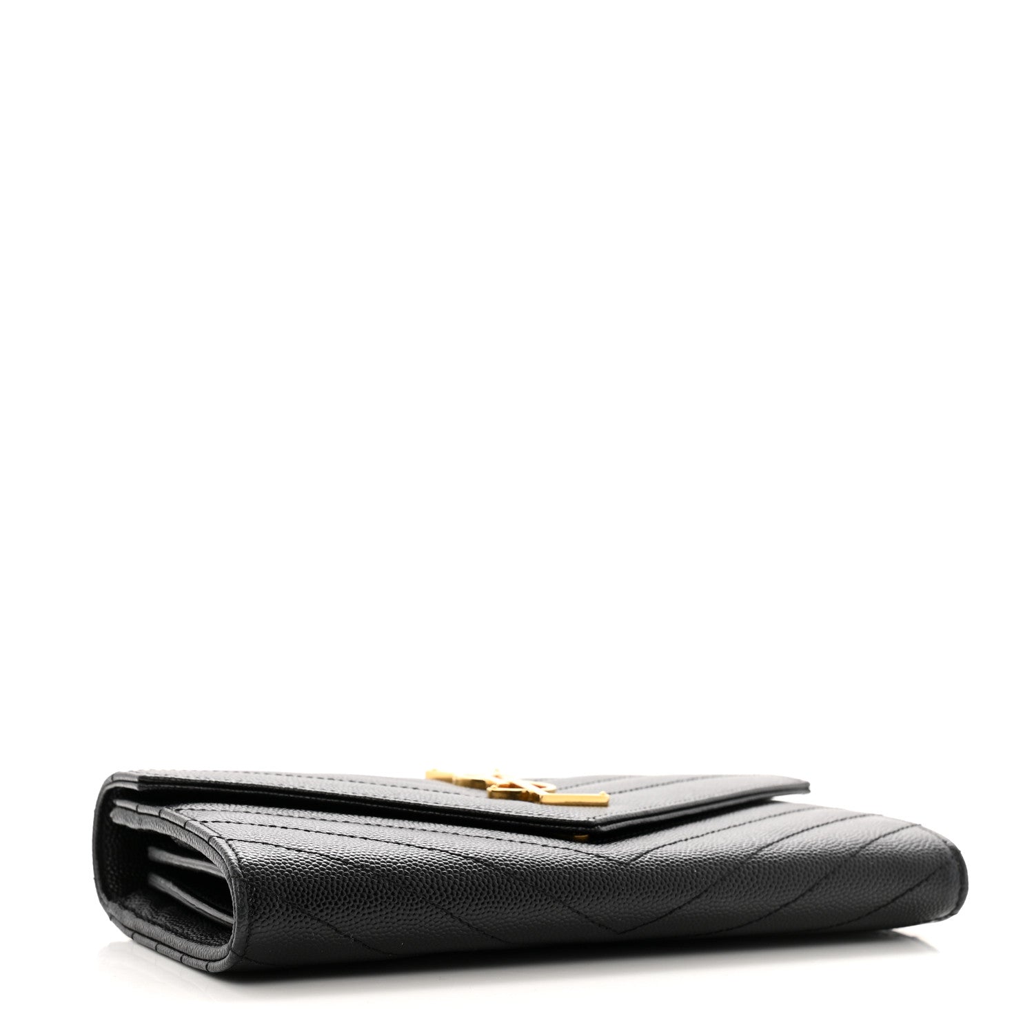 Saint Laurent Grain De Poudre Matelasse Chevron Monogram Flap Wallet Black 4 of 9