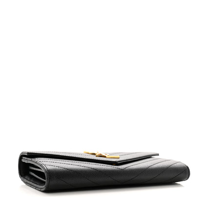 Saint Laurent Grain De Poudre Matelasse Chevron Monogram Flap Wallet Black 4 of 9
