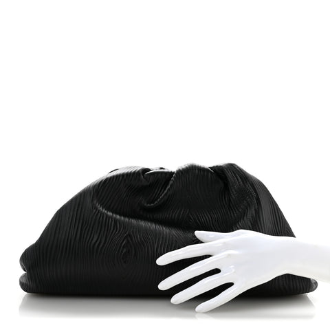 Bark Calfskin Embossed The Pouch Oversized Clutch Black