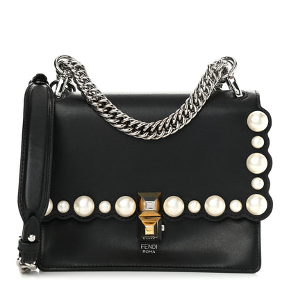 Fendi Vitello Liberty Pearl Scalloped Studded Small Kan I Shoulder Bag Black 2 of 20