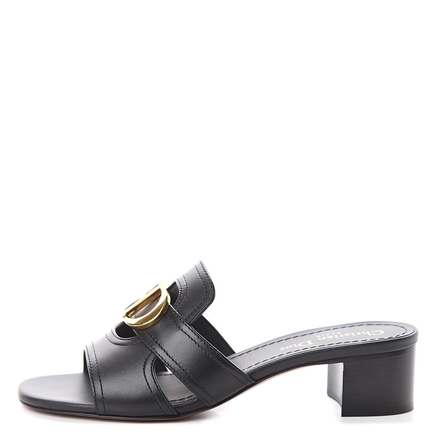 Calfskin 30 Montaigne Mid-Heel Slide Sandals 37 Black