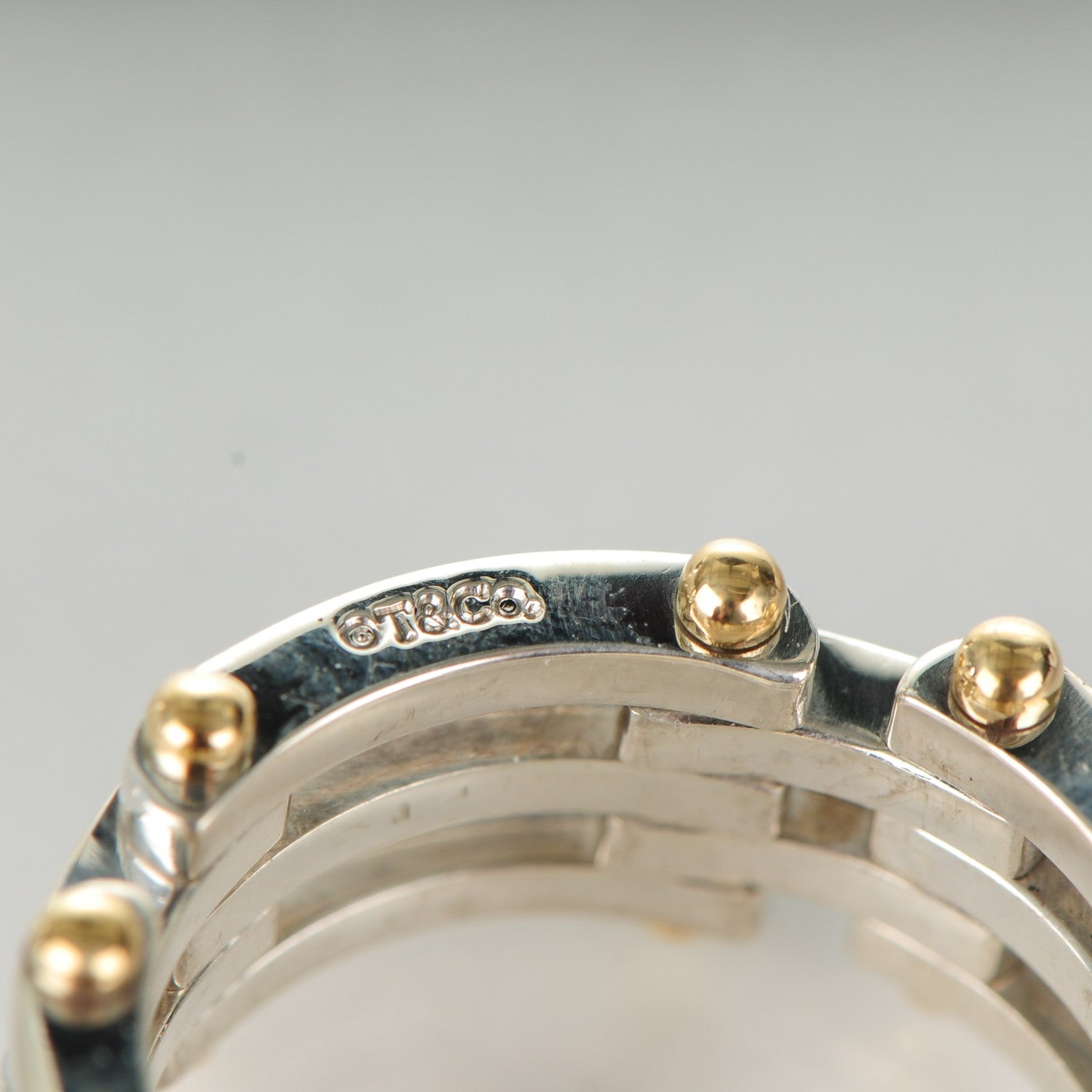 Tiffany Sterling Silver 18K Yellow Gold Gatelink Ring 58 8.5 4 of 6
