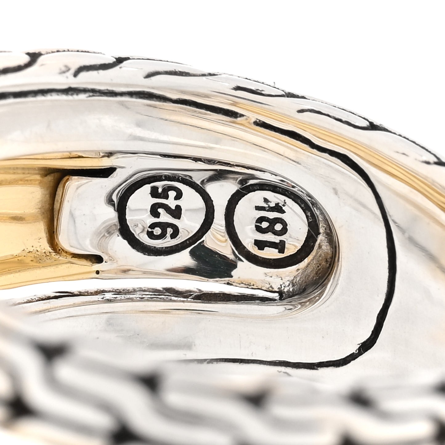 Sterling Silver 18K Yellow Gold Classic Chain Hammered 3-Row Ring 58 8.25