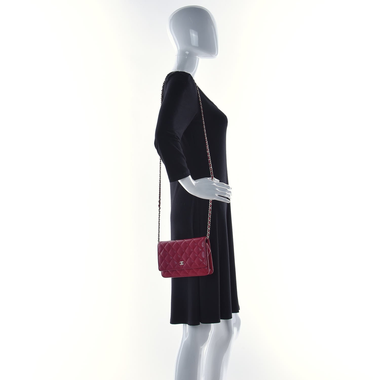 Chanel Caviar Quilted Wallet On Chain WOC Dark Red 3 of 8