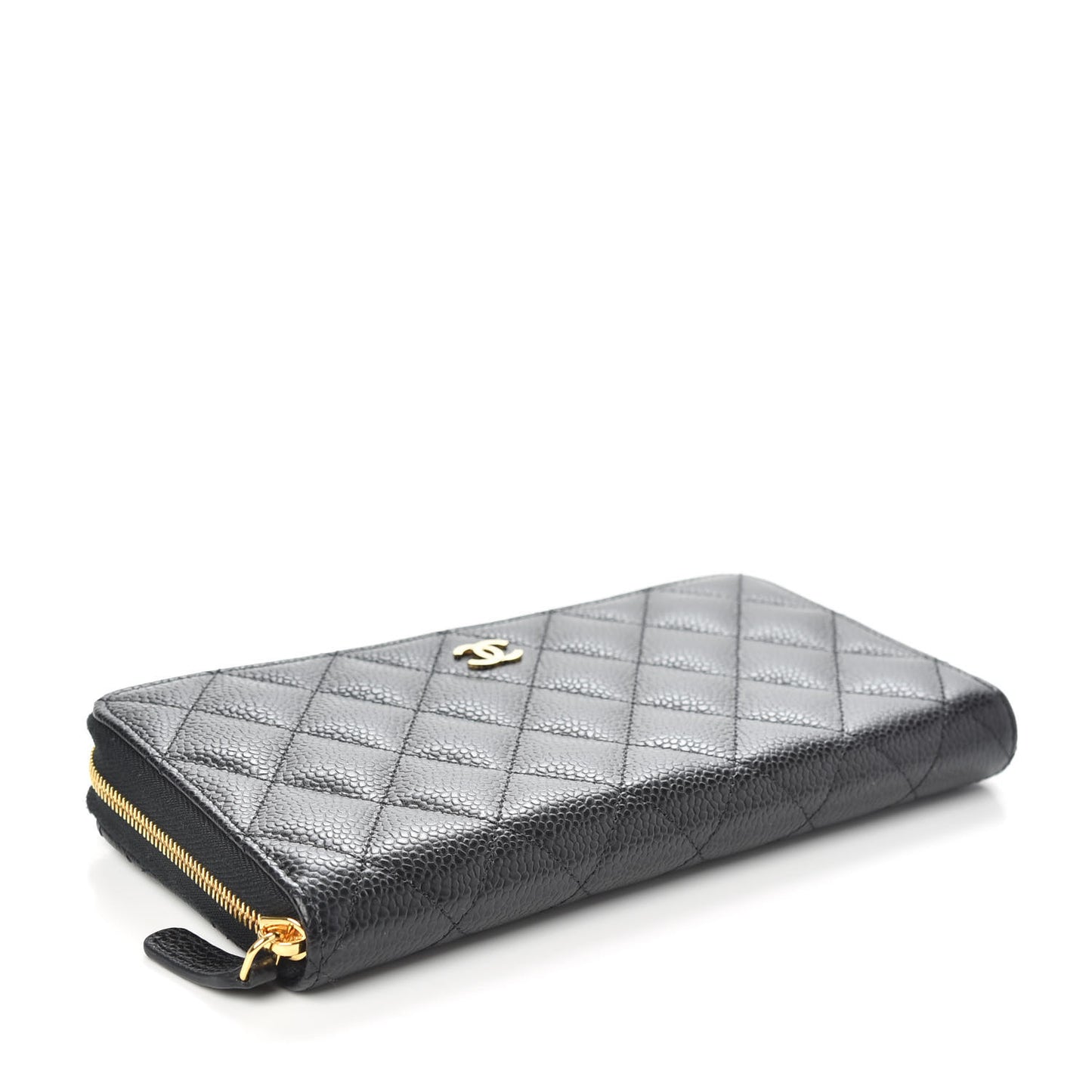 Caviar Quilted Large Gusset Zip Around Wallet Black