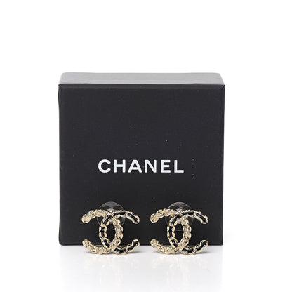 Chanel Enamel Metal Chain French New Wave CC Earrings Black Gold 4 of 4