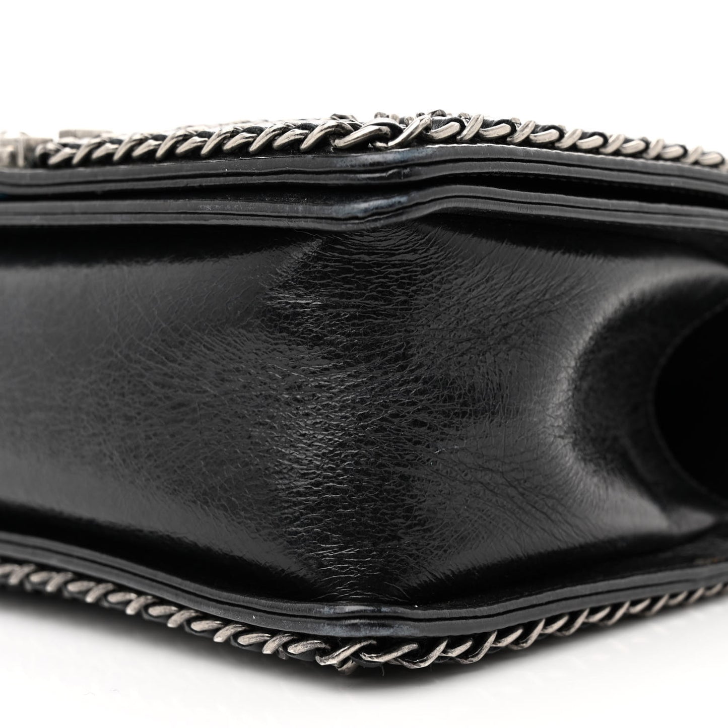 Glazed Calfskin Quilted Medium Chain Around Boy Flap Black