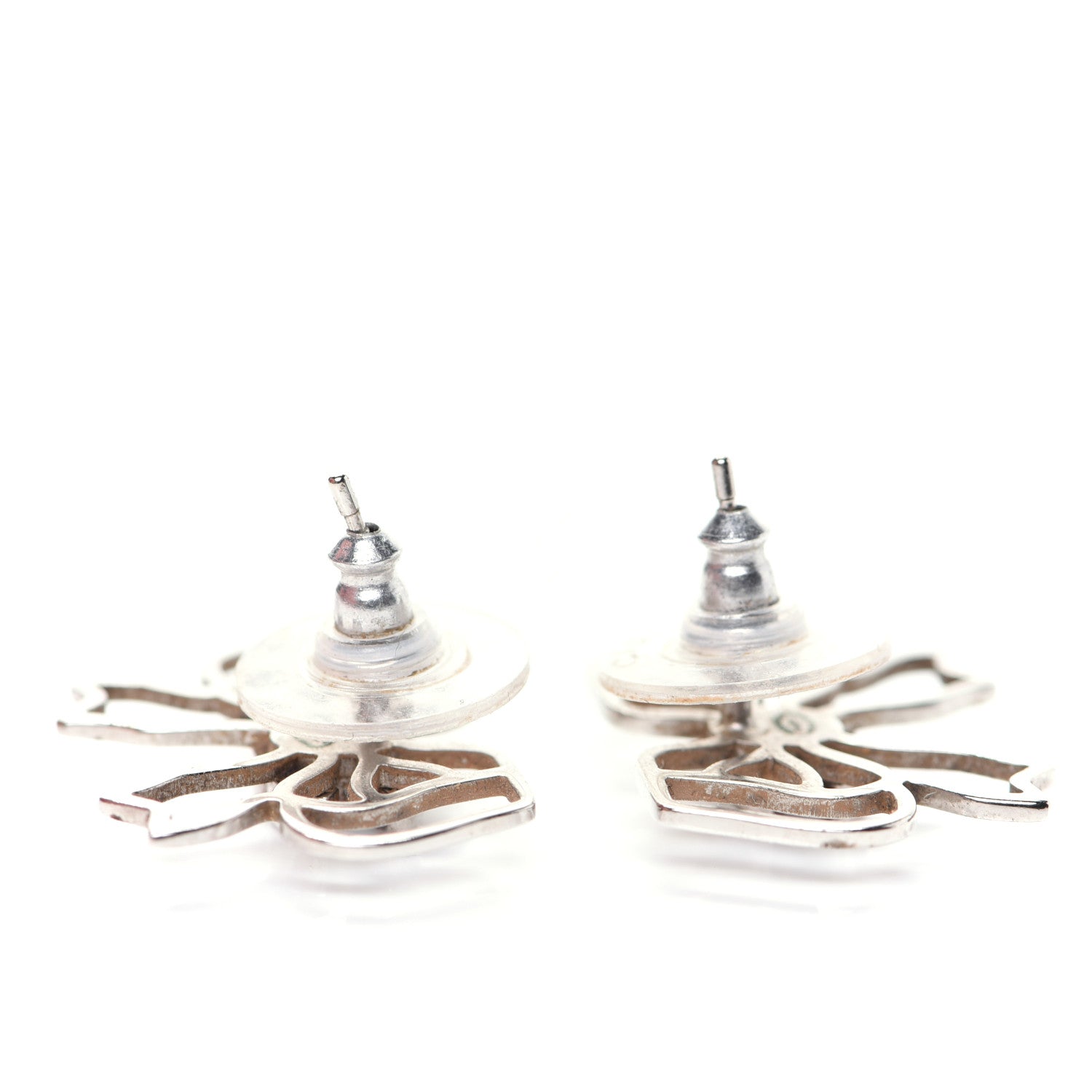 Chanel Crystal CC Bow Earrings Silver 3 of 7