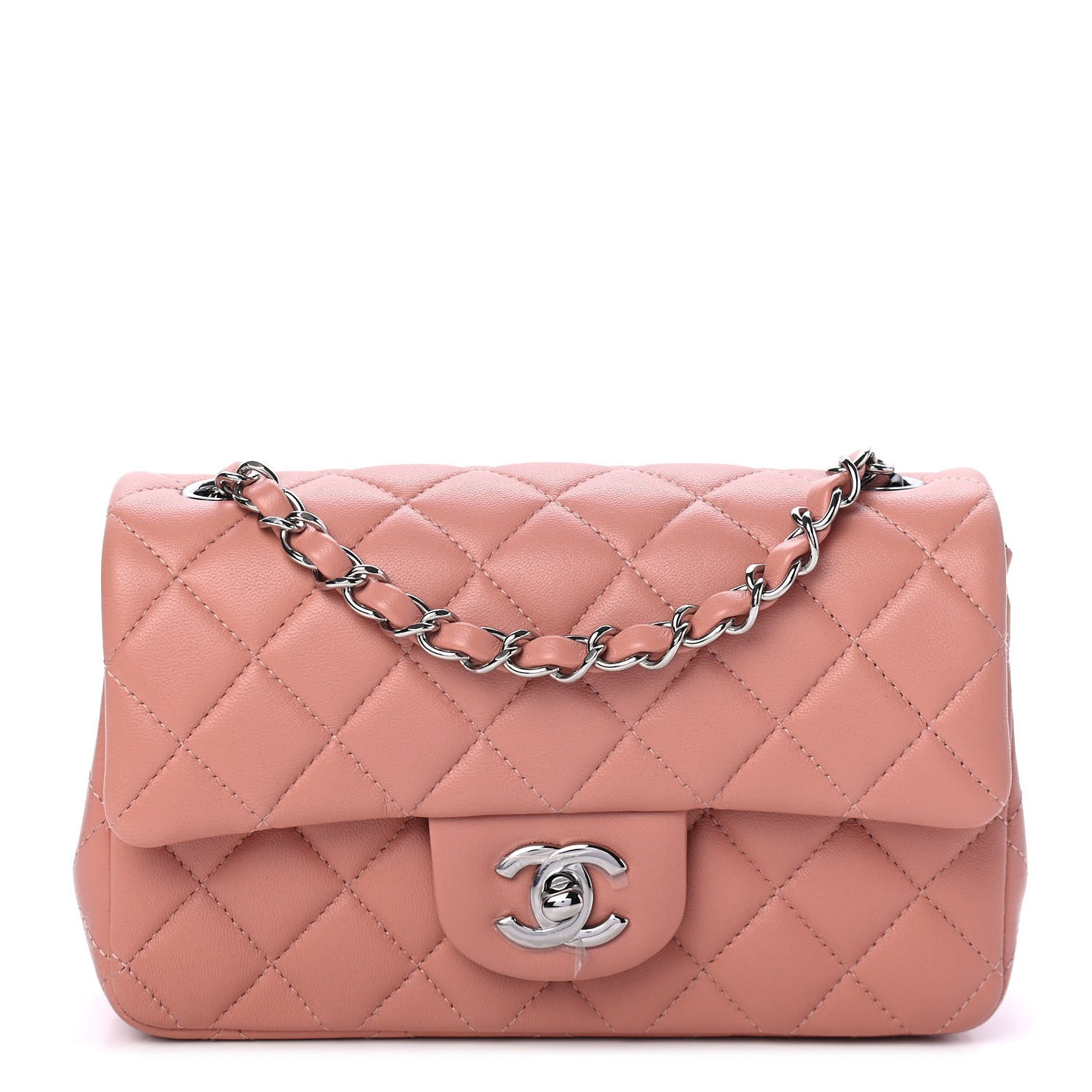 Lambskin Quilted Mini Rectangular Flap Dark Pink