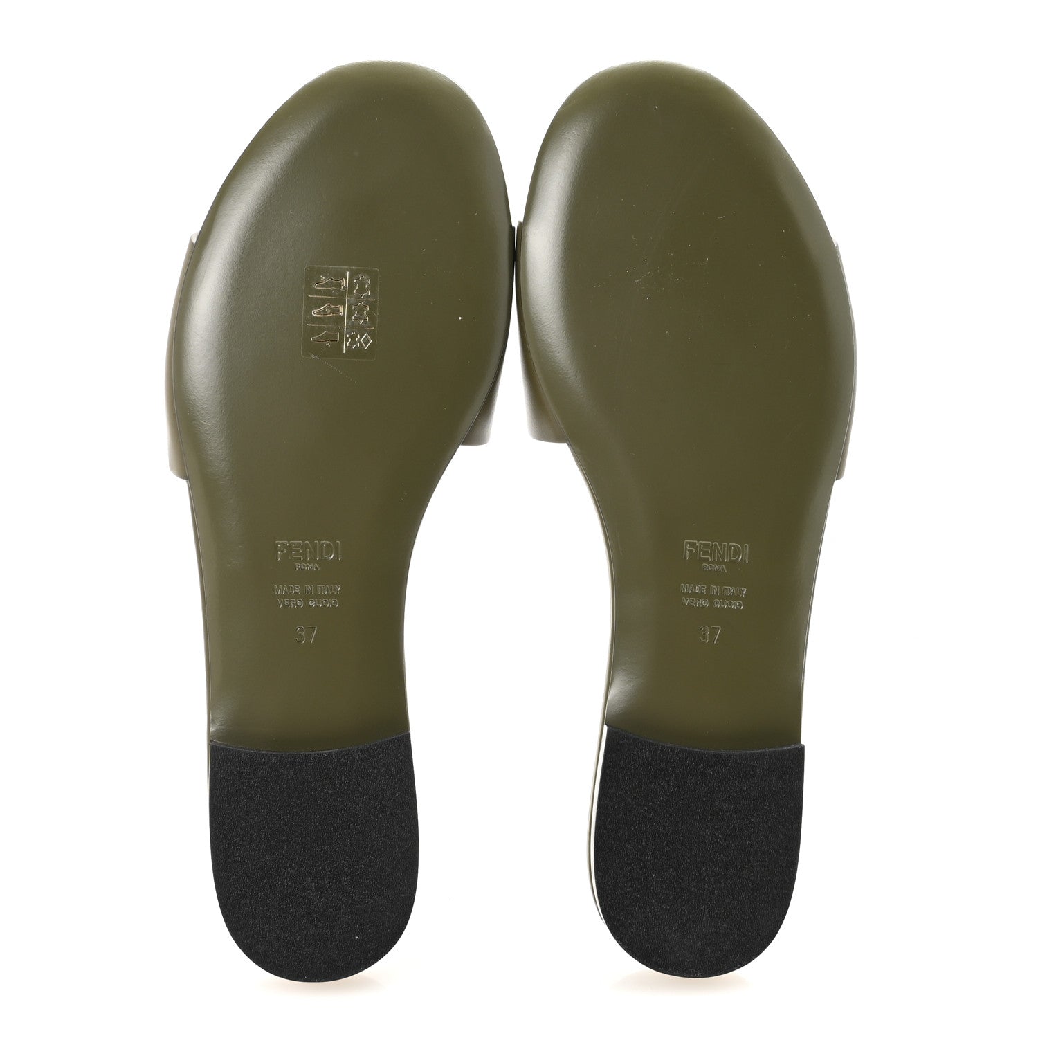Fendi Calfskin FF Logo Plaque Slide Sandals 37 Militare 1802001