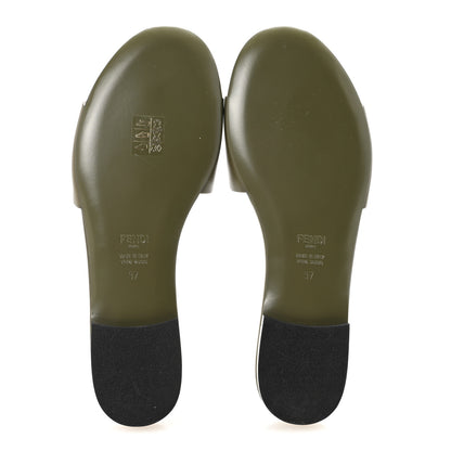 Fendi Calfskin FF Logo Plaque Slide Sandals 37 Militare 6 of 9