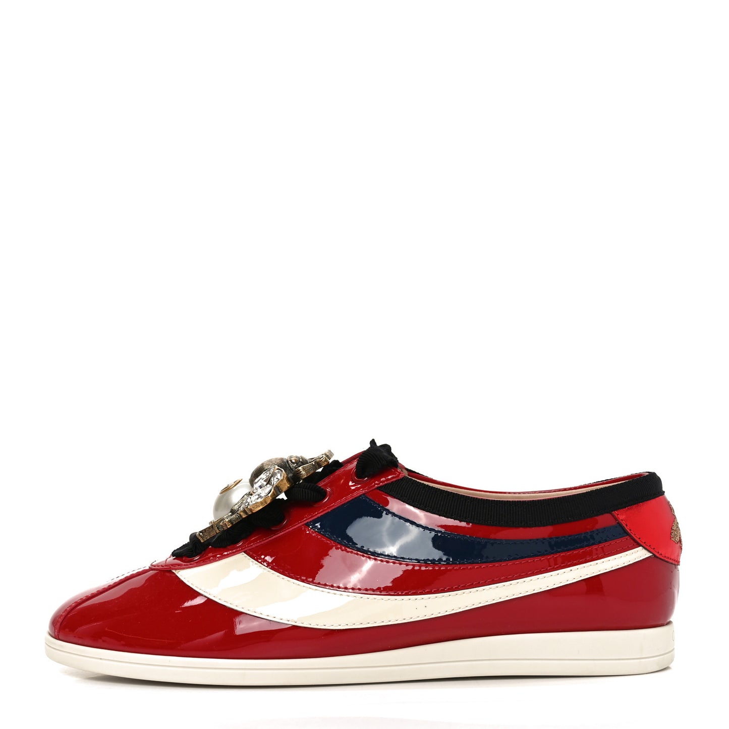 Patent Calfskin Bee Womens Falacer Sneakers 36 Hibiscus Red Blue Mystic White