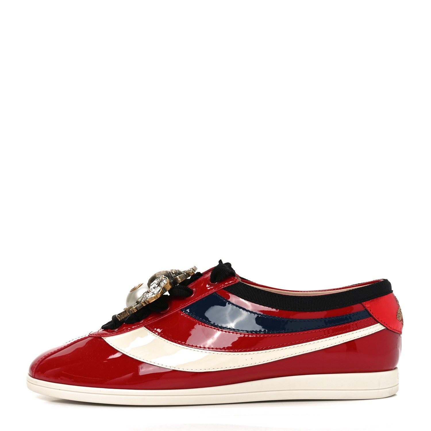 Gucci Patent Calfskin Bee Womens Falacer Sneakers 36 Hibiscus Red Blue Mystic White 1 of 9