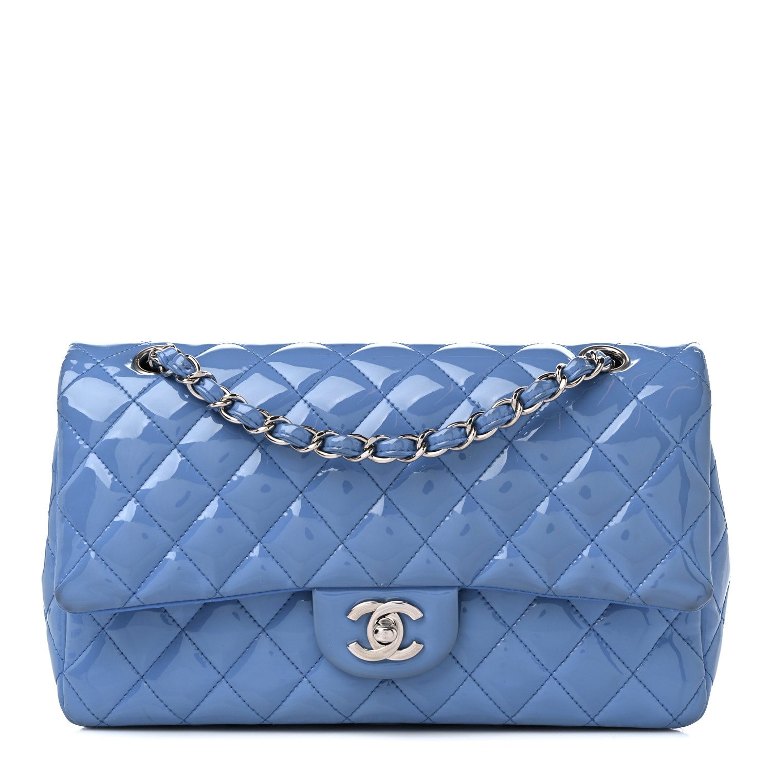 Chanel Patent Quilted Medium Double Flap Blue 1 of 14
