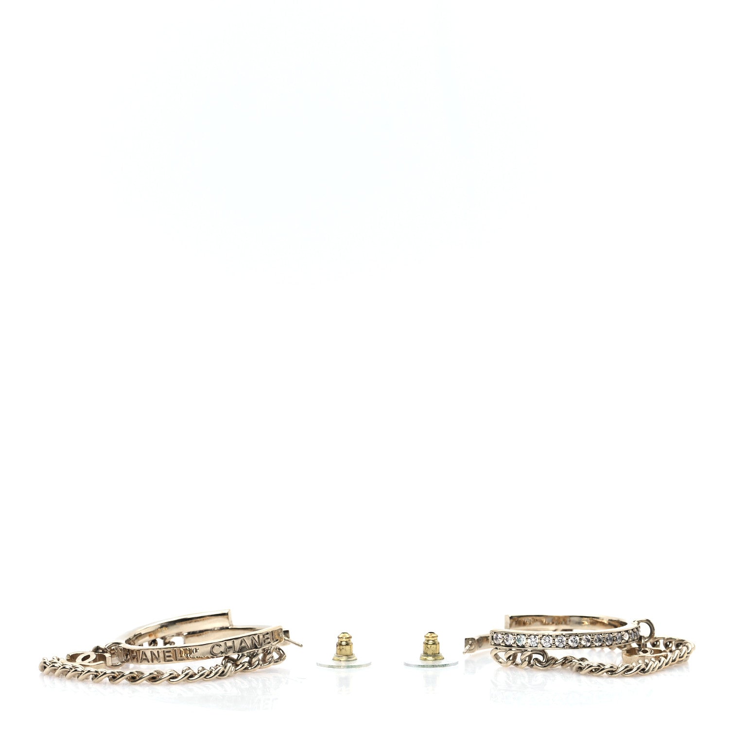 Chanel Metal Crystal Chain CC Hoop Earrings Gold 3 of 6