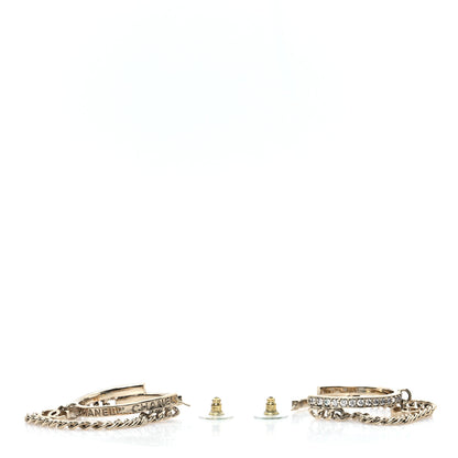 Chanel Metal Crystal Chain CC Hoop Earrings Gold 3 of 6