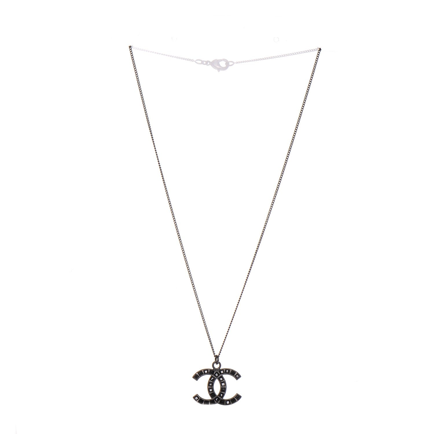 Chanel Ruthenium Baguette Crystal CC Necklace Black 3 of 4