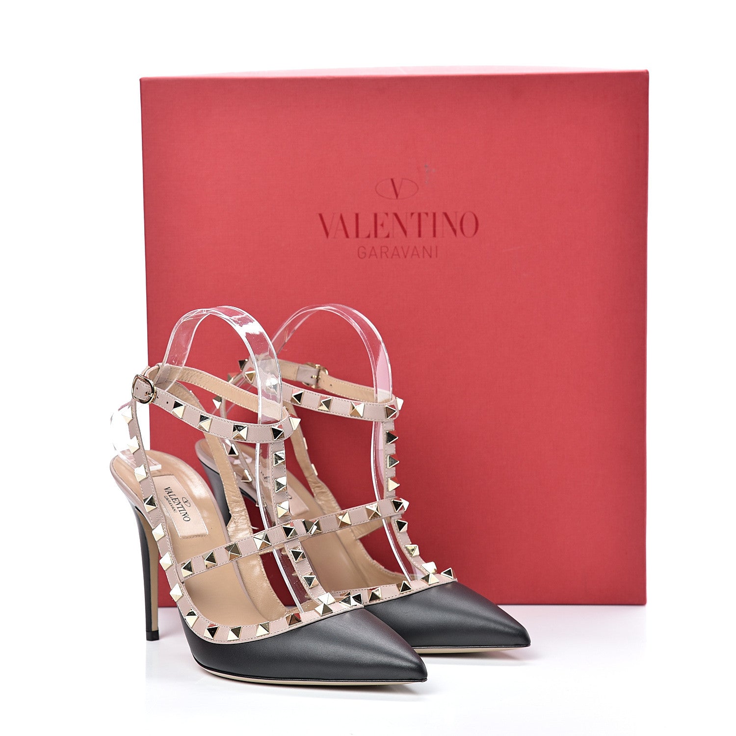 Valentino Garavani Nappa Rockstud Ankle Strap Pumps 38.5 Black Poudre 10 of 10