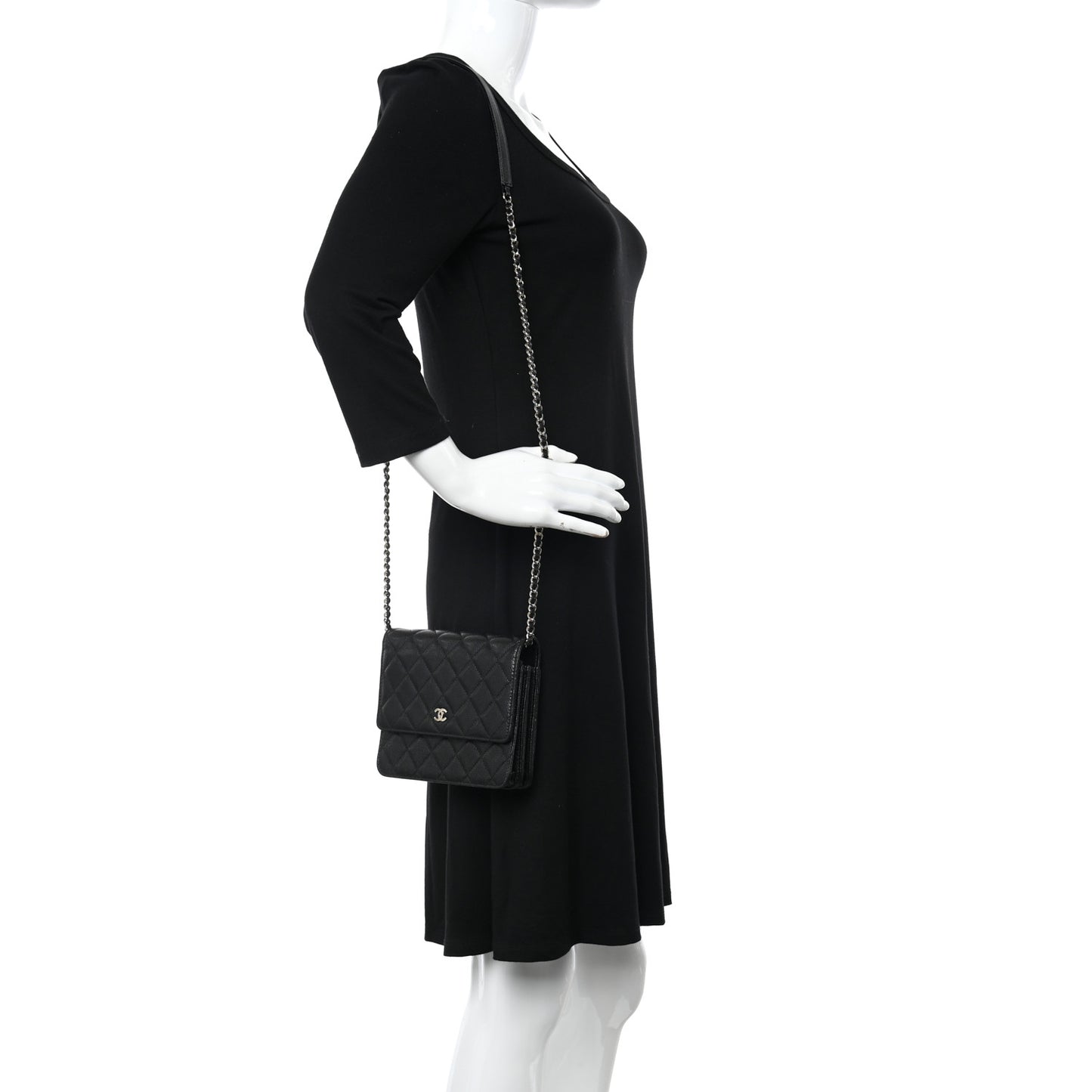 Caviar Quilted Square Wallet on Chain WOC Black