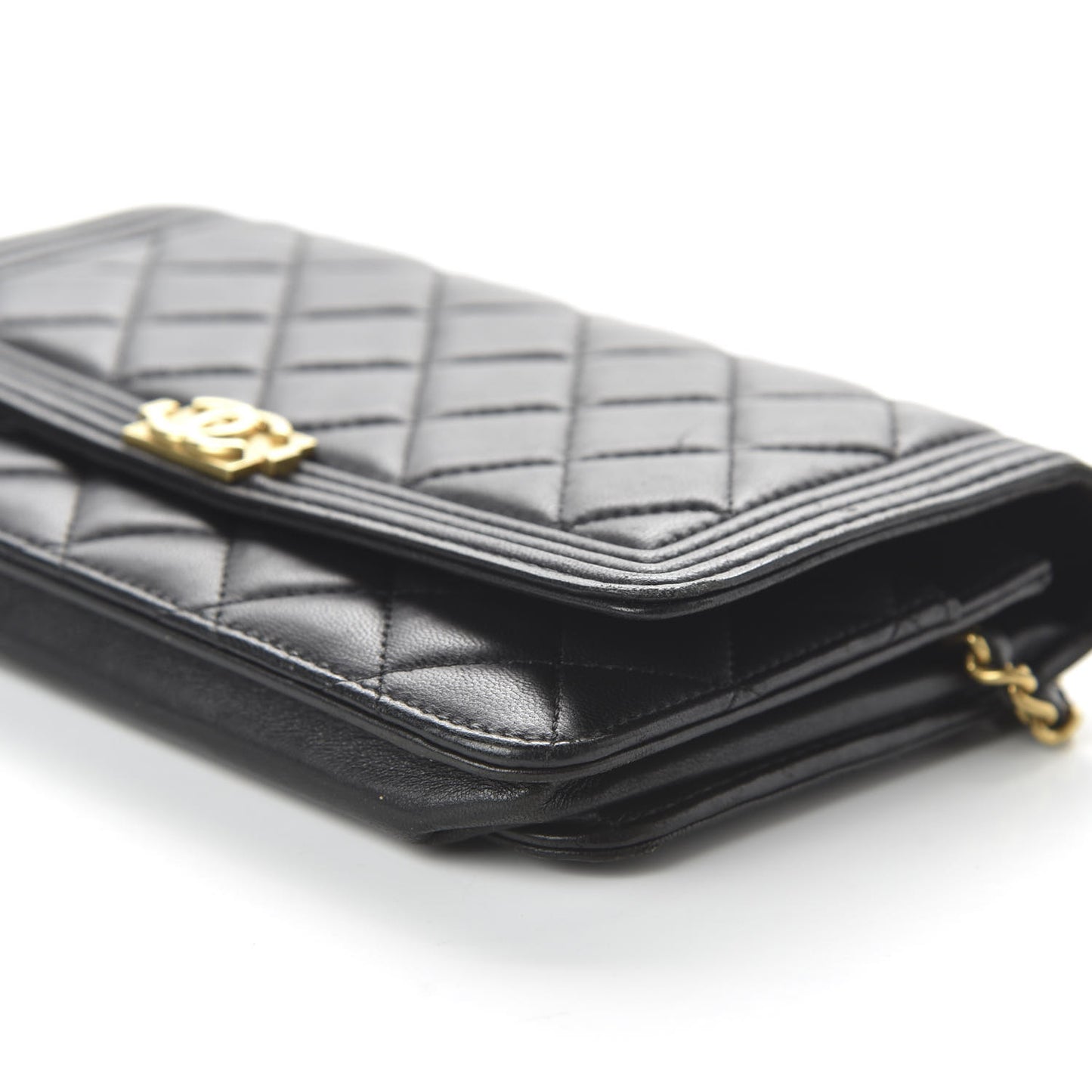 Lambskin Quilted Boy Wallet On Chain WOC Black