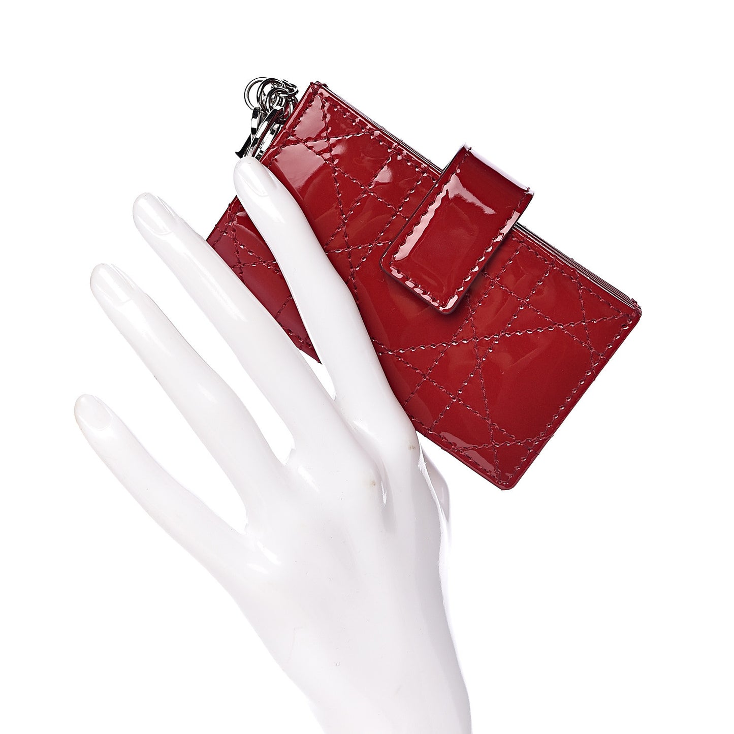 Patent Cannage Lady Dior 5-Gusset Card Holder Rouge Ceris