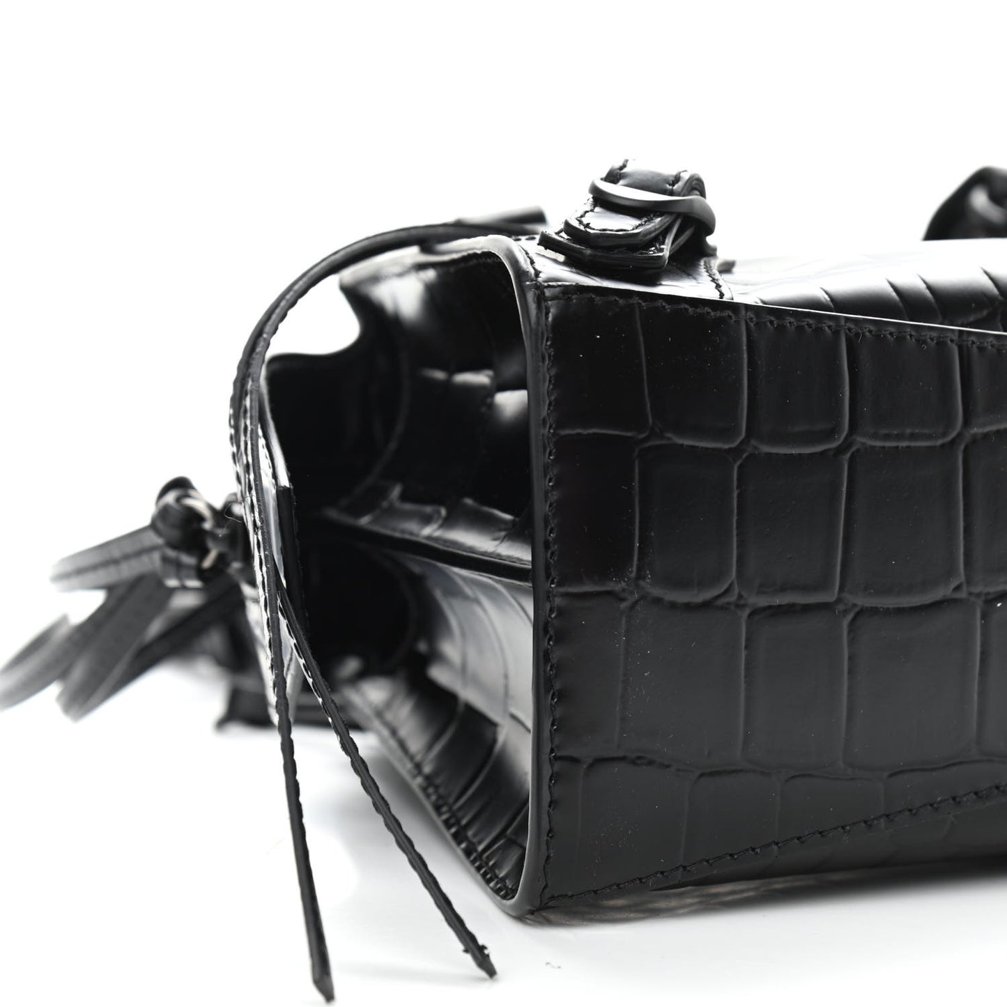 Semi Shiny Calfskin Crocodile Embossed Neo Classic Black Hardware Mini City Black