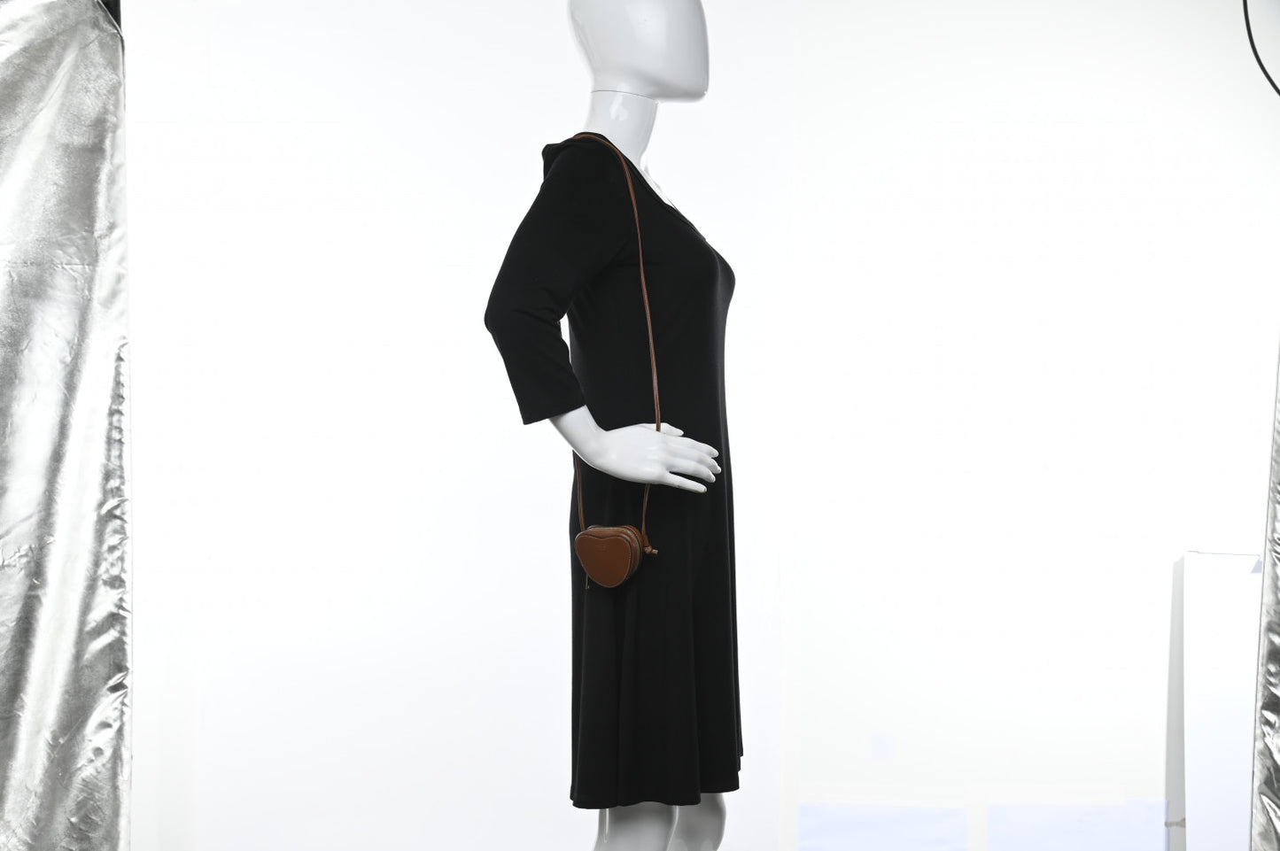 Box Calfskin Micro Heart Crossbody Bag Camel