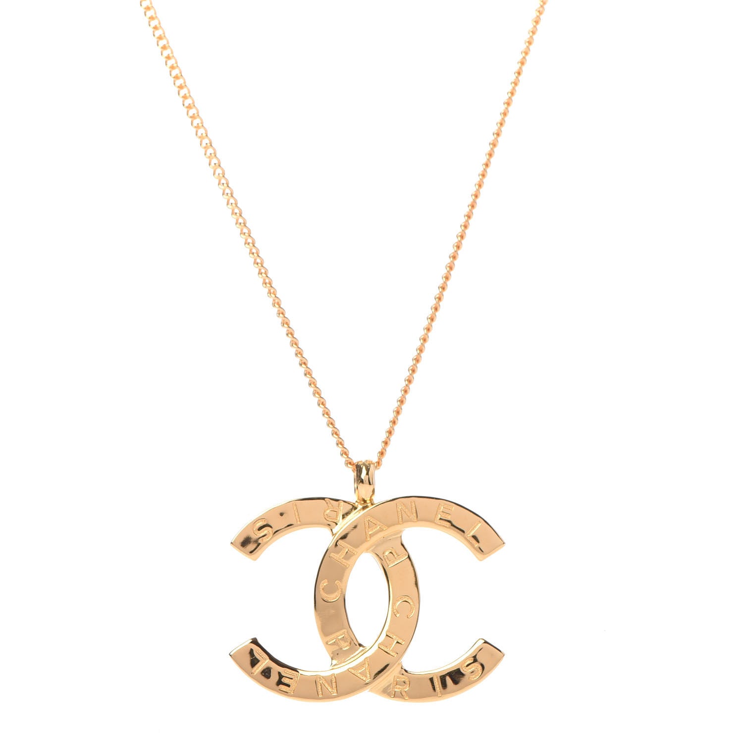 Chanel Metal CC Paris Button Necklace Gold 4 of 5