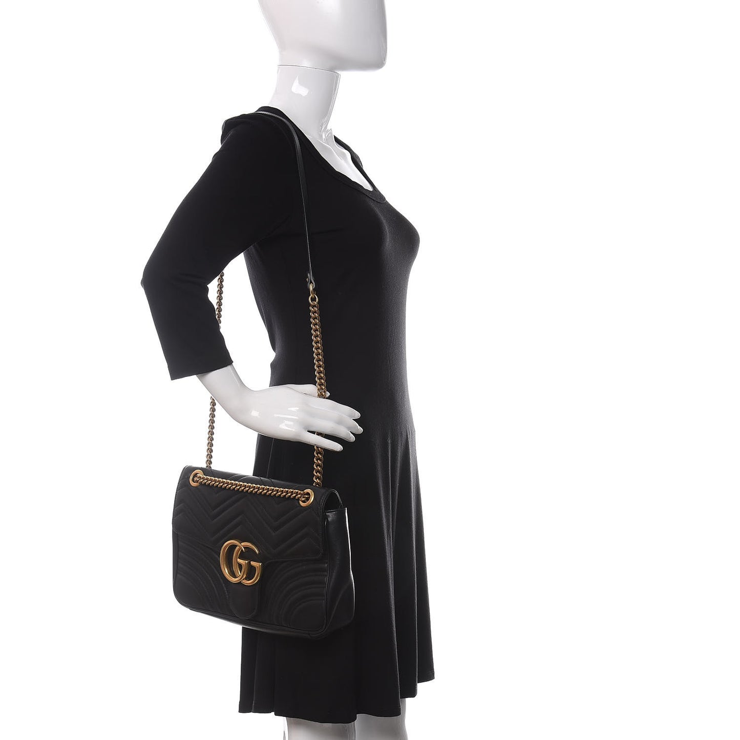 Calfskin Matelasse Medium GG Marmont Shoulder Bag Black