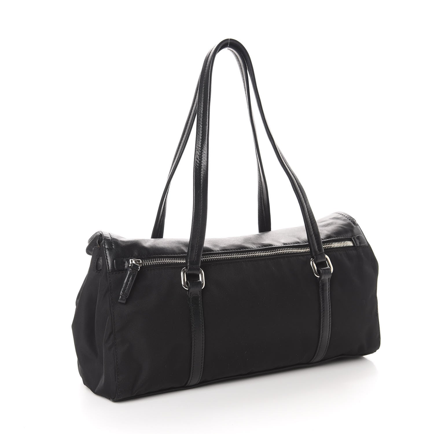 Prada Tessuto Nylon Vitello Foldover Pushlock Satchel Black 3 of 11