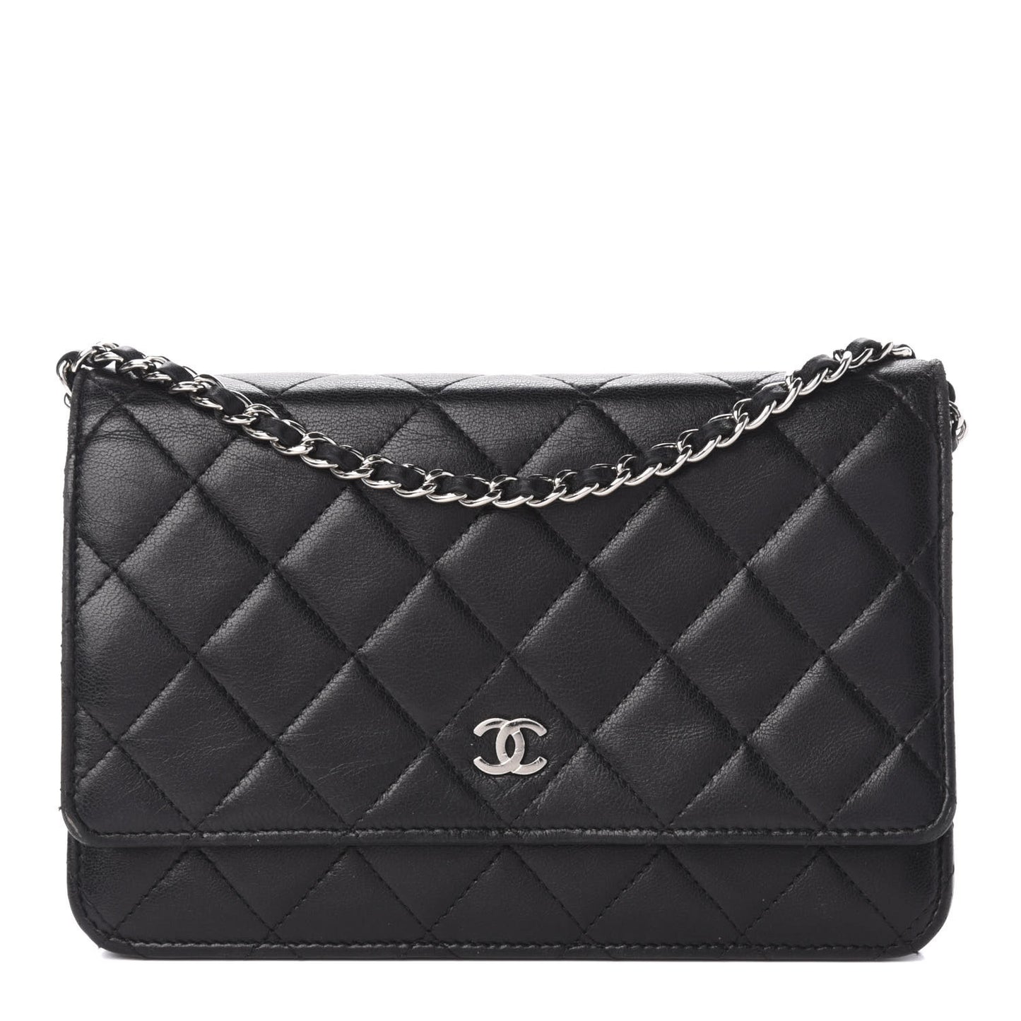 Lambskin Quilted Wallet On Chain WOC Black