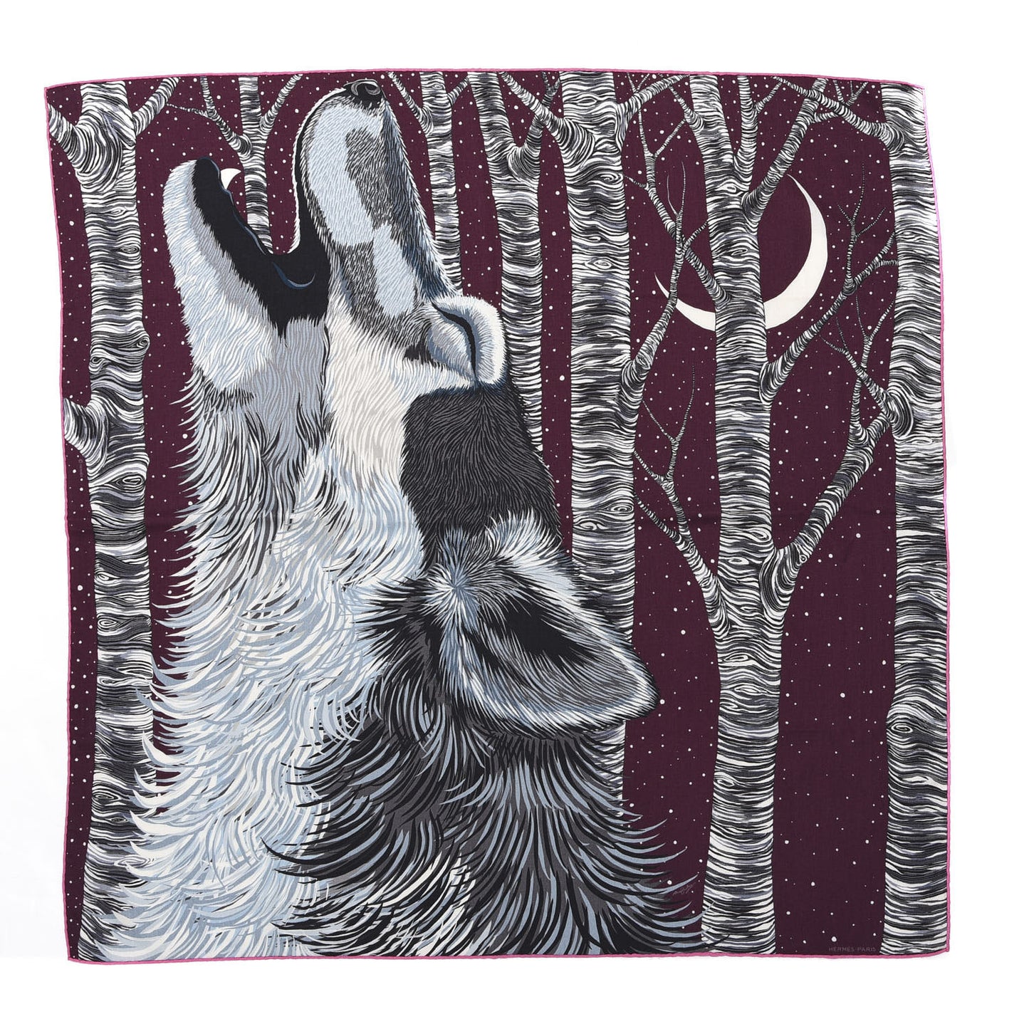 Cashmere Silk Wool Awooooo Scarf 100 Prune Gris Bleu Glacier