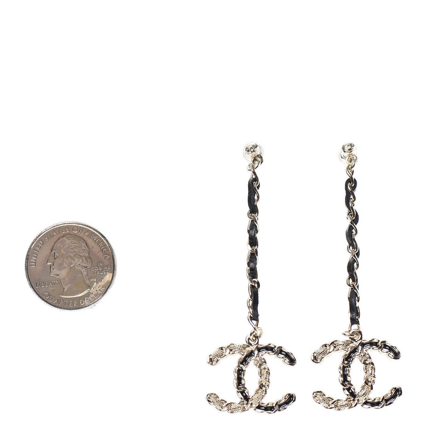 Lambskin Enamel Metal Chain French New Wave CC Drop Earrings Black Gold