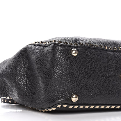 Valentino Garavani Pebbled Calfskin Medium Rockstud Tote Black 19 of 23