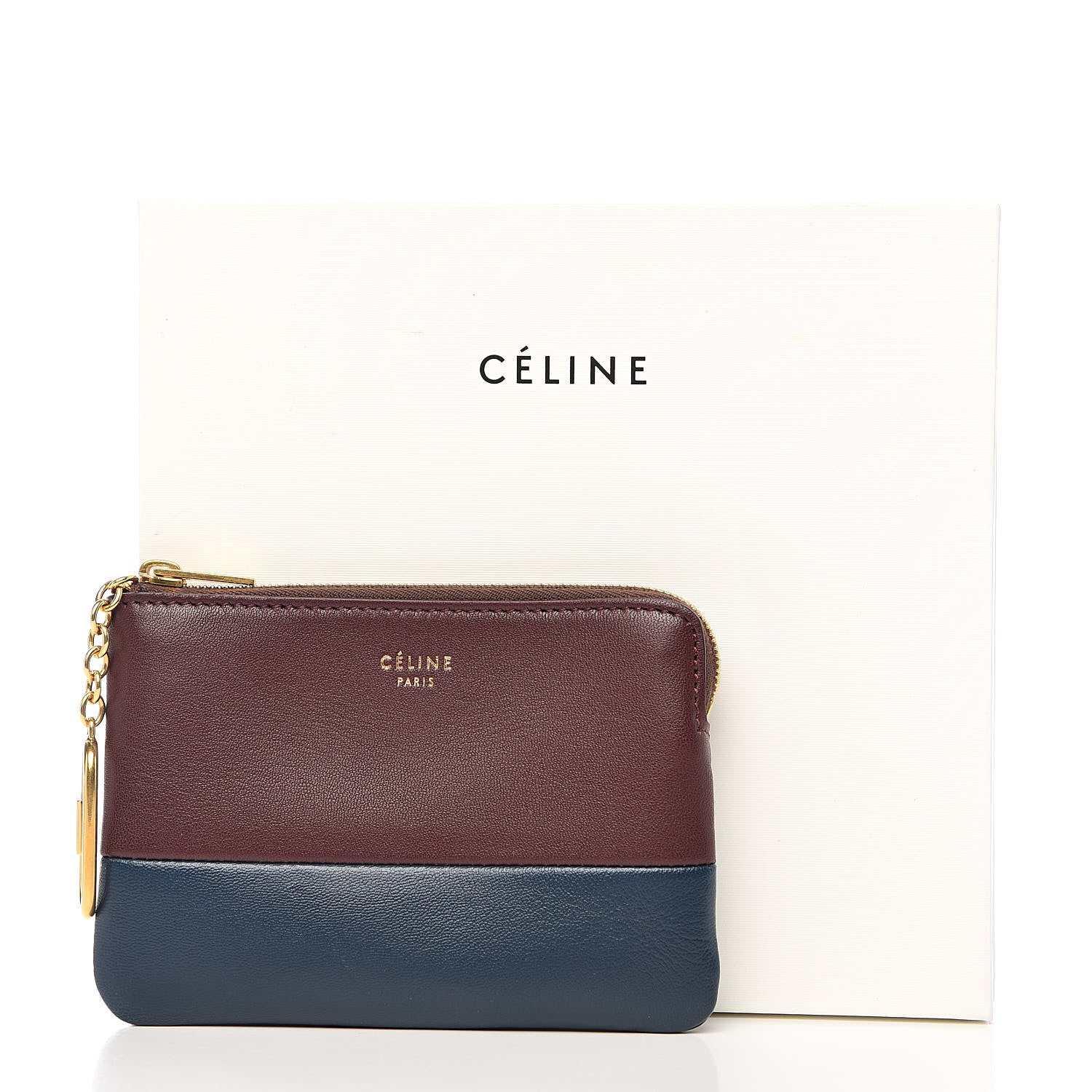 Celine Lambskin Bi-Color Solo Coin Card Case Wine Abyss Blue 8 of 8