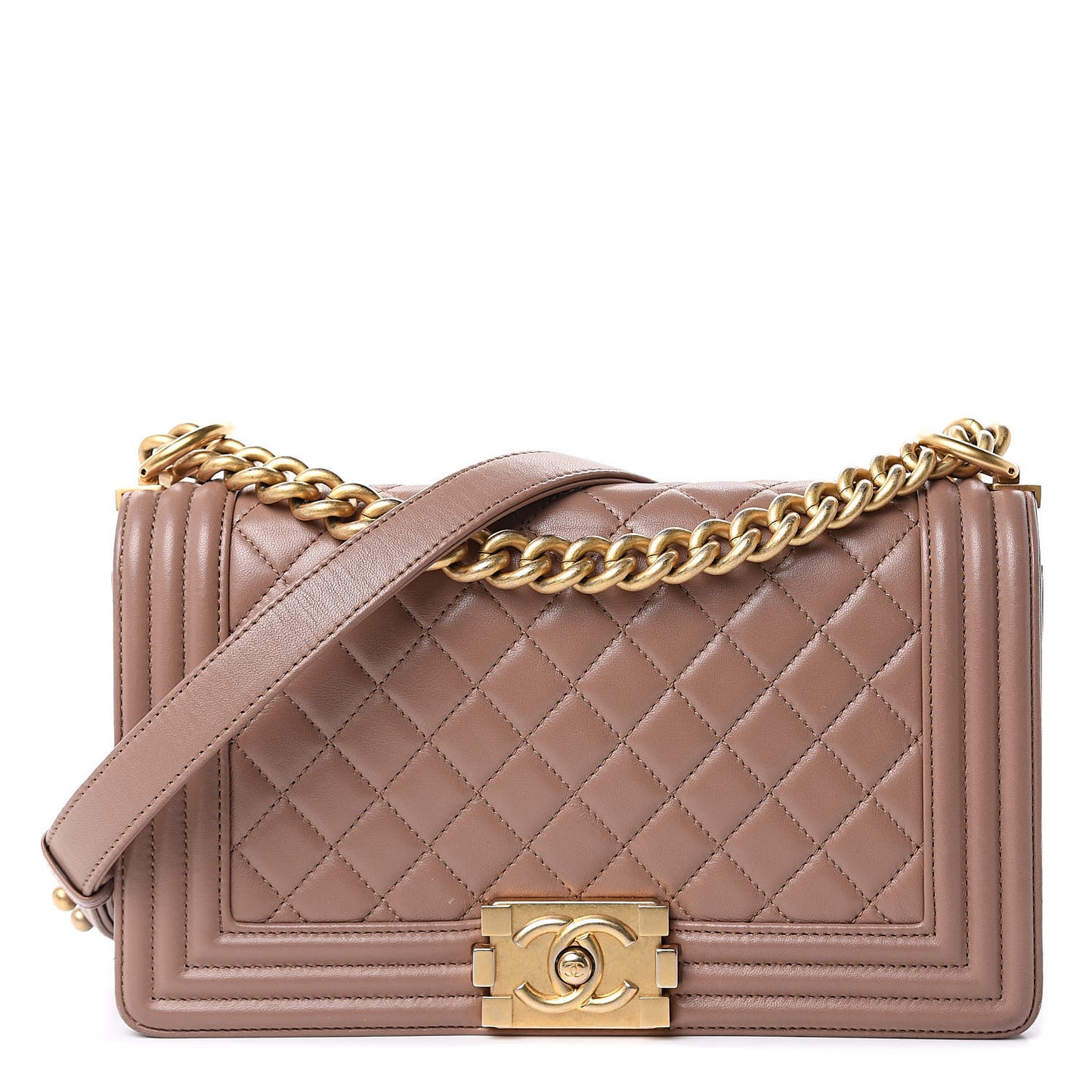 Lambskin Quilted Medium Boy Flap Dark Beige