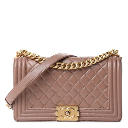 Chanel Lambskin Quilted Medium Boy Flap Dark Beige 1 of 17