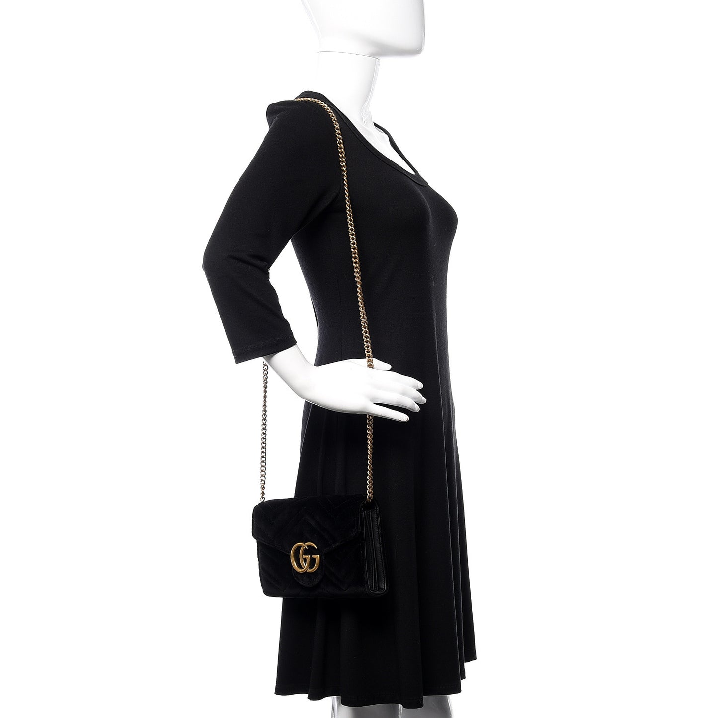 Velvet Matelasse GG Marmont Chain Wallet Black