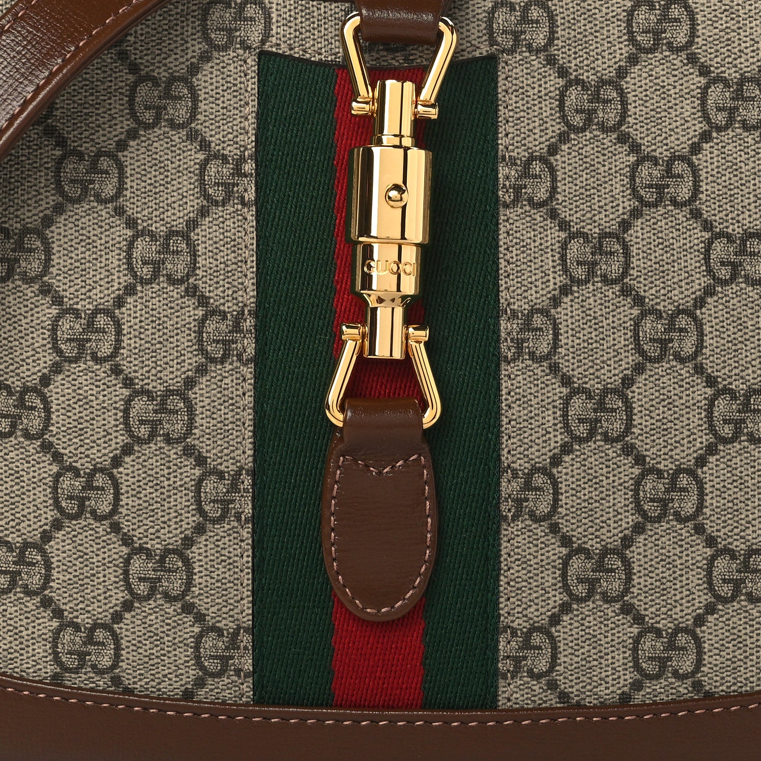 Gucci GG Supreme Monogram Azalea Calfskin Web Small Jackie 1961 Hobo Beige Ebony Brown Sugar 8 of 8