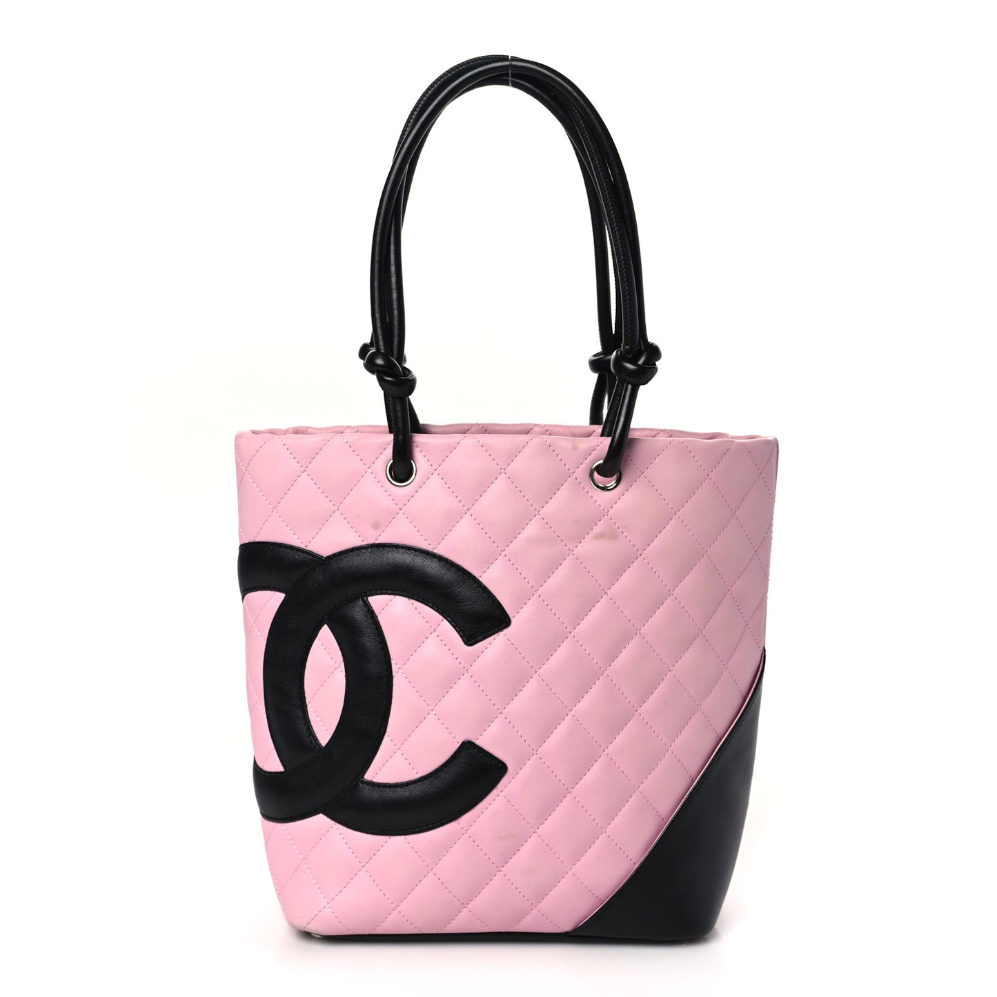 Calfskin Quilted Medium Cambon Tote Pink Black