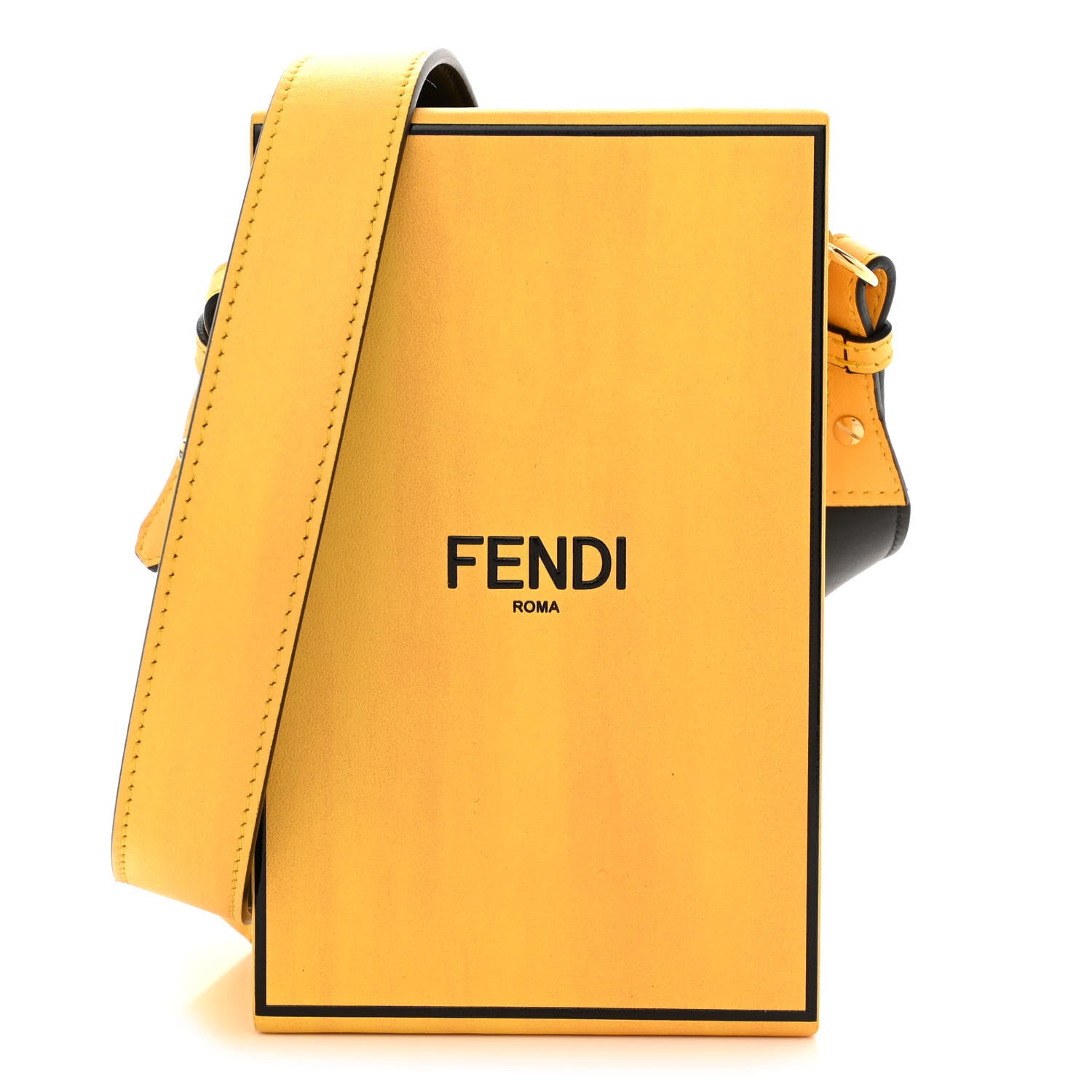 Fendi Vitello Fluffy Logo Vertical Box Yellow Box Black 1 of 10
