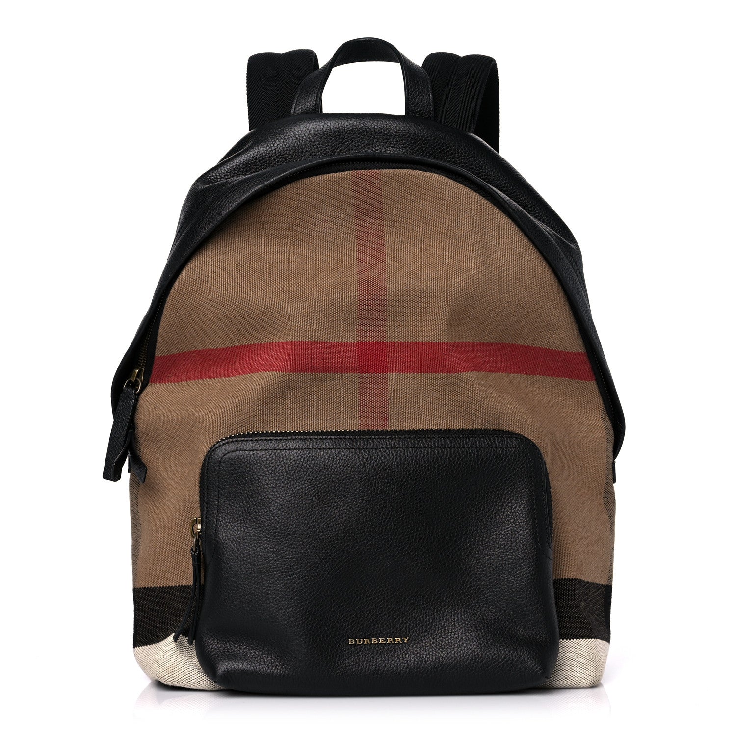 Burberry Mega Check Calfskin Abbeydale Simple Backpack Black Camel 1 of 11