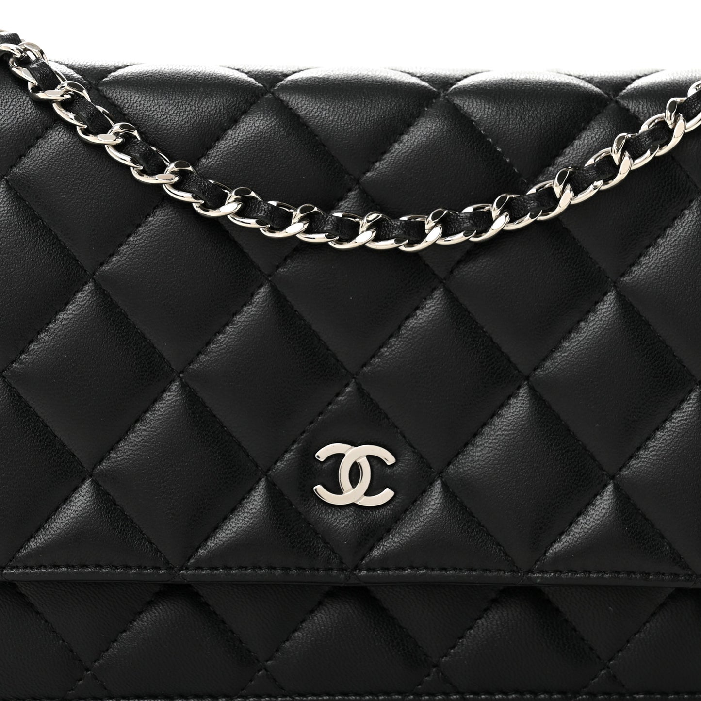 Lambskin Quilted Wallet On Chain WOC Black